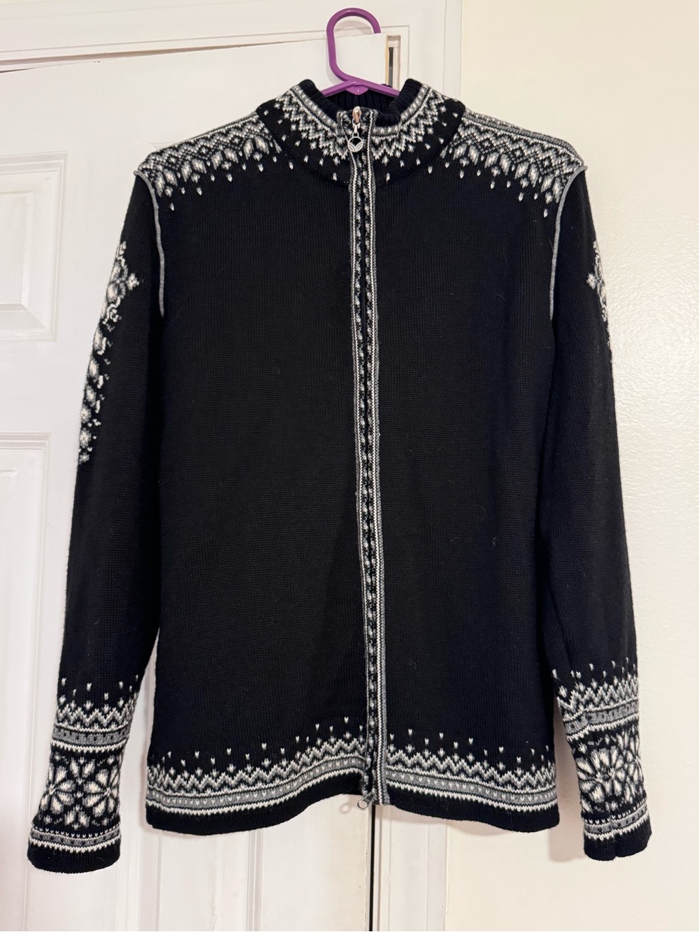 Dale of Norway 100% Wool Double Zip-Up Nordic fair isle Sweater Cardigan L - Picture 2 of 13